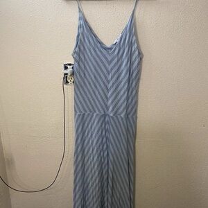 Gap Womens Blue Striped Maxi Dress Size L Spaghetti Straps Belt Loops